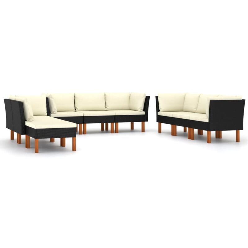 

Set de muebles de jardín 9 pzas y cojines ratán sintético negro - Negro - Vidaxl