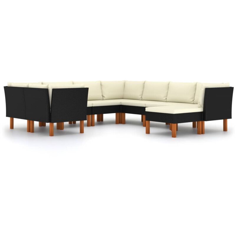 

Set de muebles de jardín 9 pzas y cojines ratán sintético negro - Negro - Vidaxl