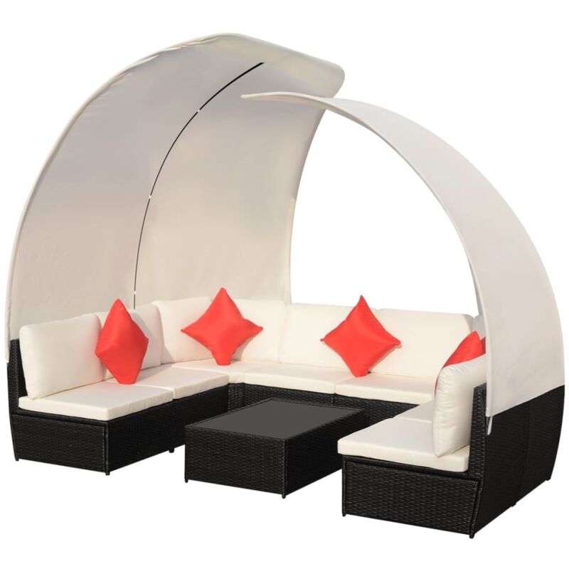

Set muebles de jardín 9 pzas con toldos ratán sintético negro - Negro - Vidaxl