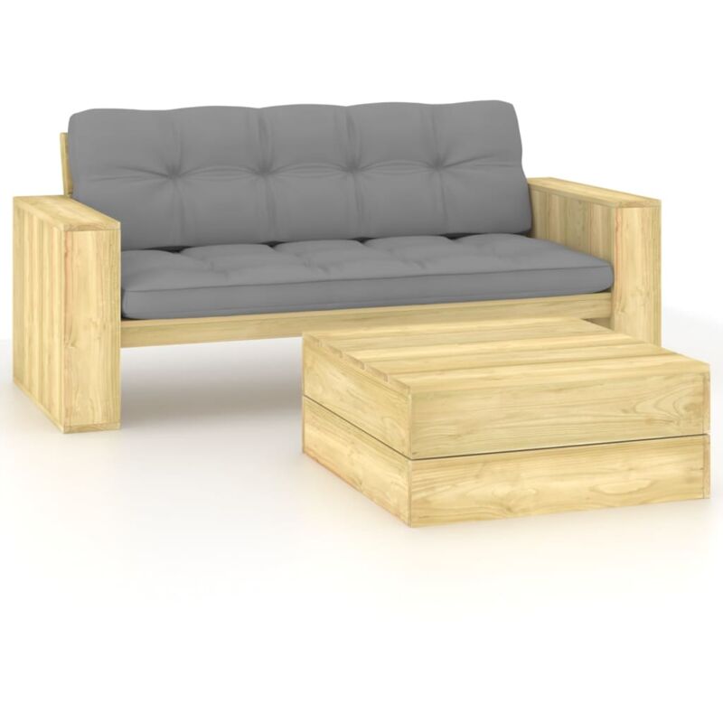 

vidaXL Set de muebles de jardín y cojines 2 pzas madera pino impregnada - Gris