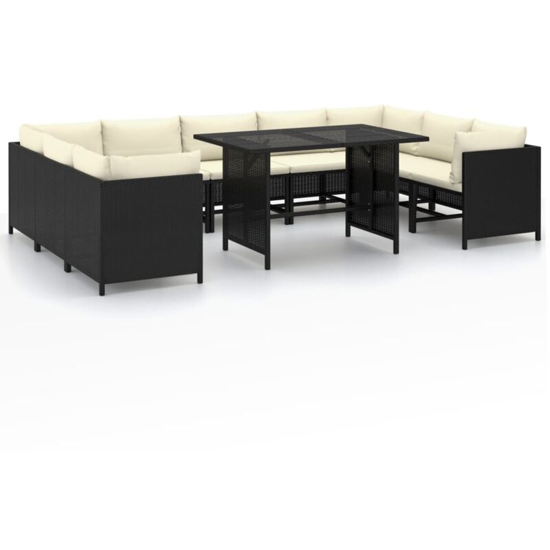 

vidaXL Set de muebles de jardín 10 pzas cojines ratán sintético negro - Negro