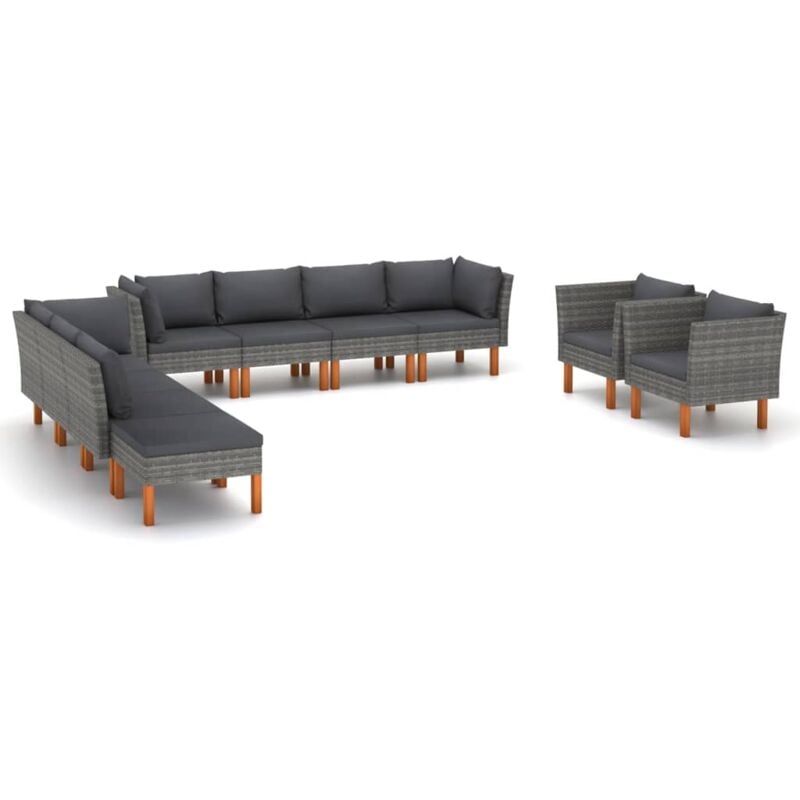 

Set de muebles de jardín 10 pzas ratán sintético eucalipto gris - Gris - Vidaxl