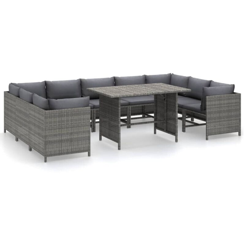 

Set de muebles de jardín 10 pzas y cojines ratán sintético gris - Gris - Vidaxl