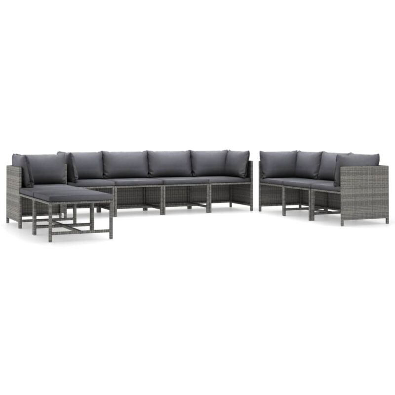 

Set de muebles de jardín 10 pzas y cojines ratán sintético gris - Gris - Vidaxl