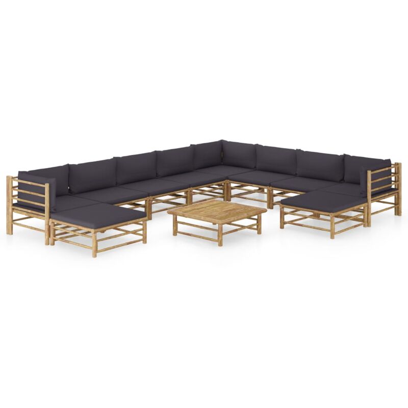 

Set de muebles de jardín 11 piezas bambú y cojines gris oscuro - Marrón - Vidaxl