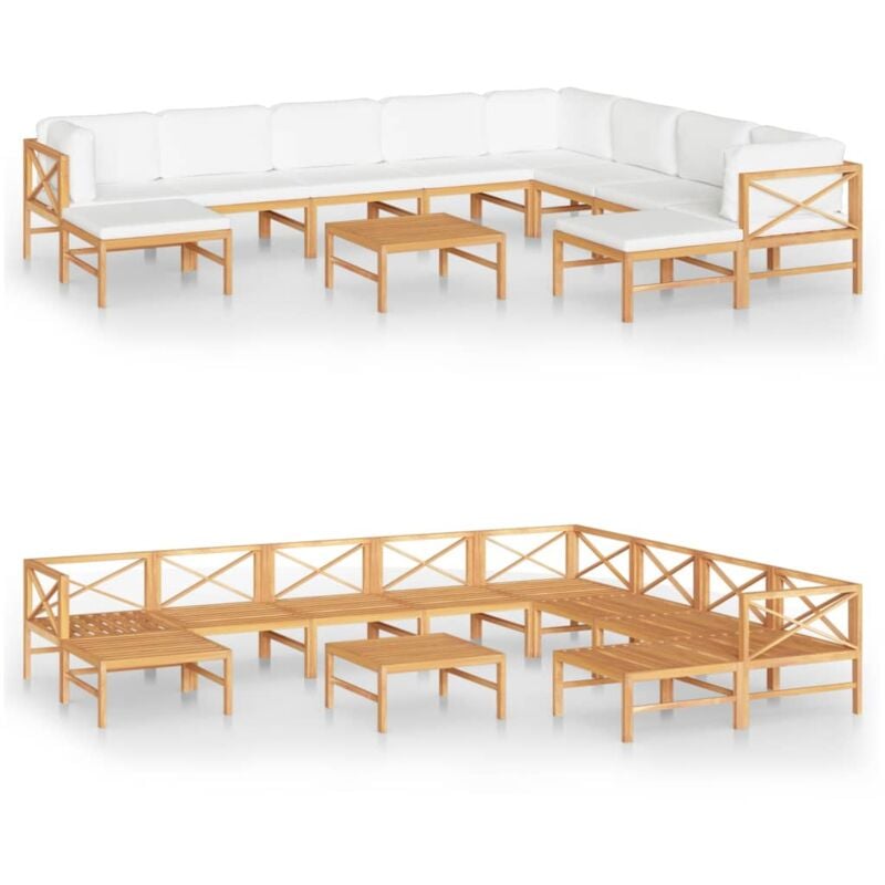 

vidaXL Set de muebles de jardín 11 pzas madera de teca y cojines crema - Crema