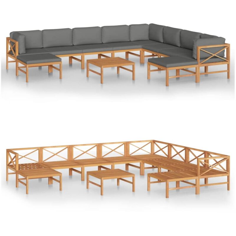 

Set de muebles de jardín 11 pzas madera de teca y cojines gris - Gris - Vidaxl