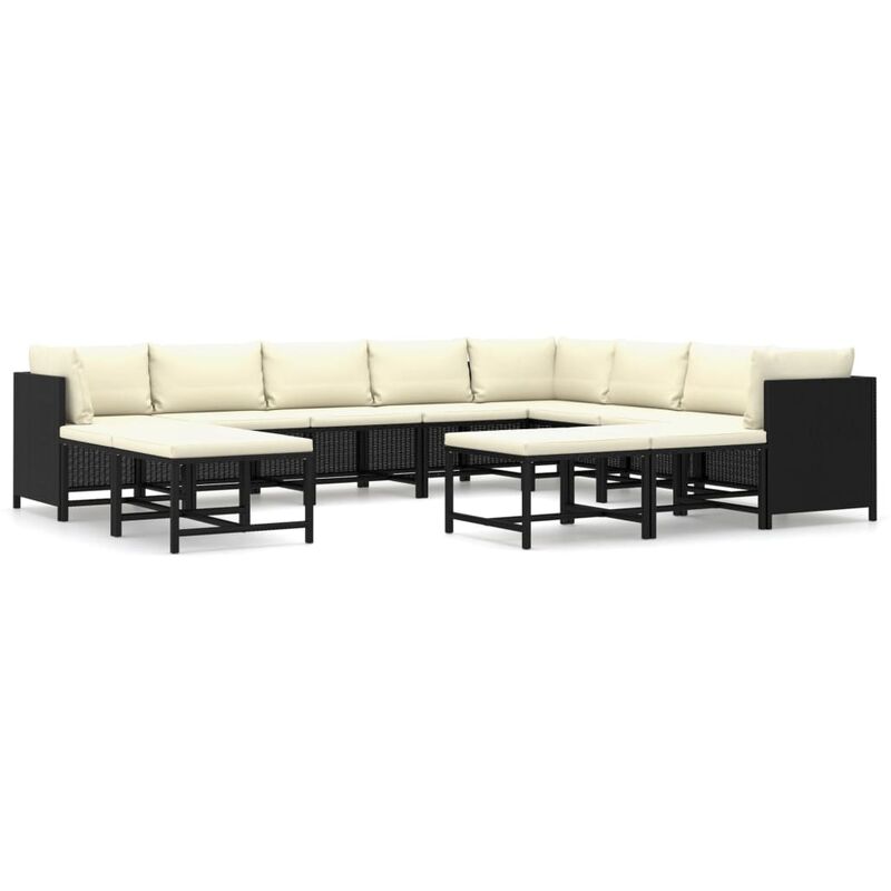 

Set de muebles de jardín 12 pzas cojines ratán sintético negro - Negro - Vidaxl