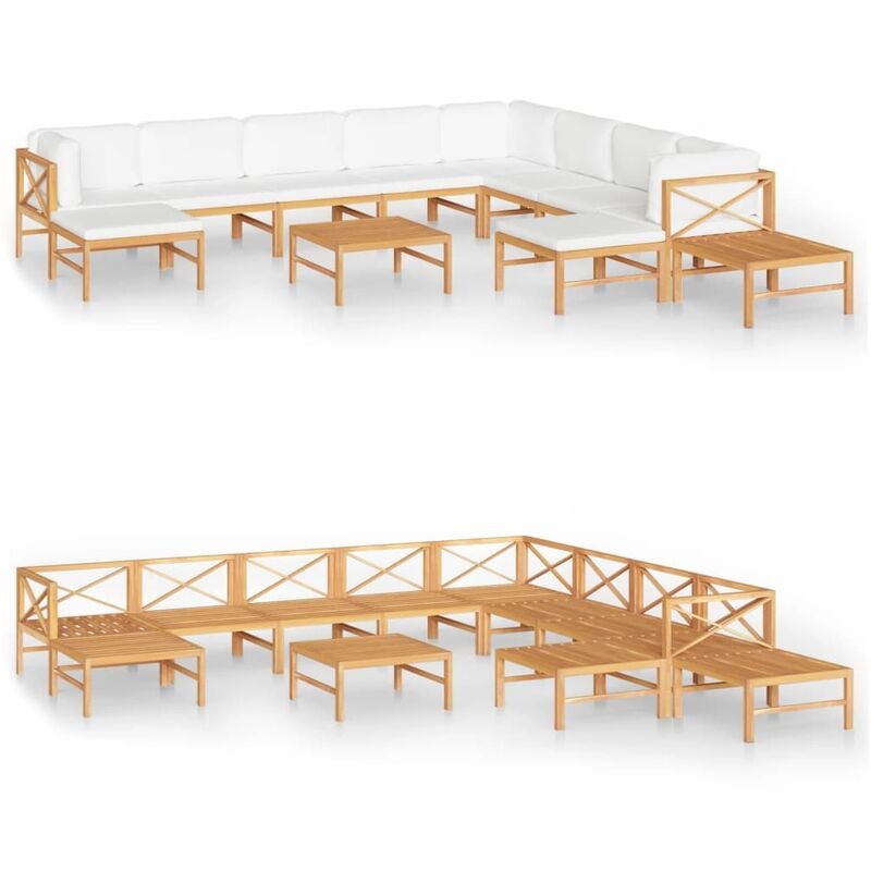 

Set de muebles de jardín 12 pzas madera de teca y cojines crema - Crema - Vidaxl