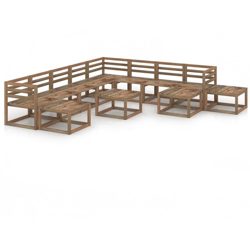 

vidaXL Set de muebles de jardín 12 pzas madera pino impregnada marrón - Marrón