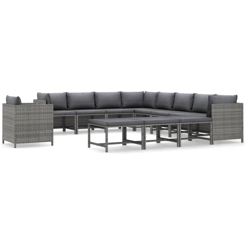 

Set de muebles de jardín 12 pzas y cojines ratán sintético gris - Gris - Vidaxl