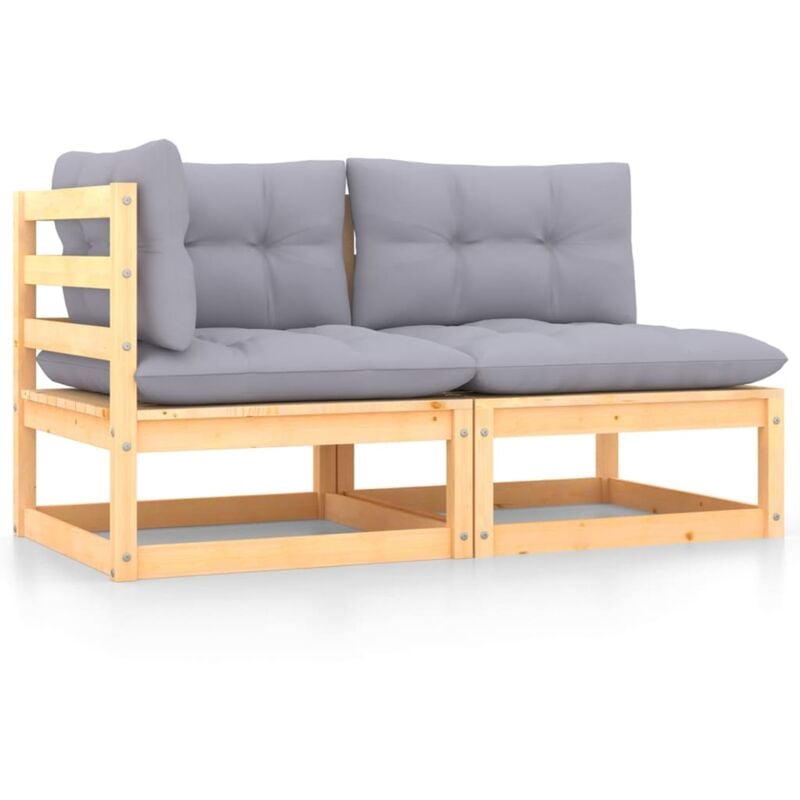 

vidaXL Set de muebles de jardín 2 pzas con cojines madera maciza pino - Marrón