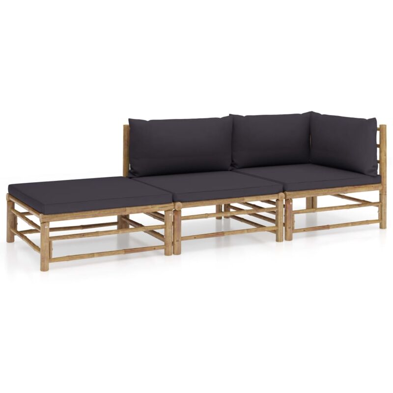 

vidaXL Set de muebles de jardín 3 piezas bambú y cojines gris oscuro - Marrón