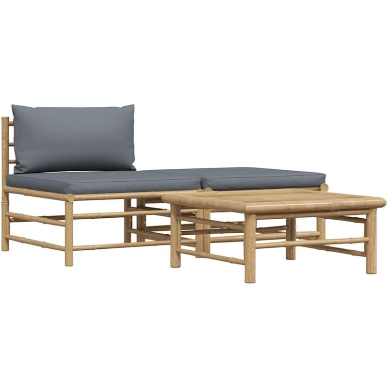 

vidaXL Set de muebles de jardín 3 piezas bambú y cojines gris oscuro - Marrón