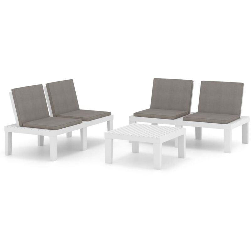 

vidaXL Set de muebles de jardín 3 piezas con cojines plástico blanco - Blanco