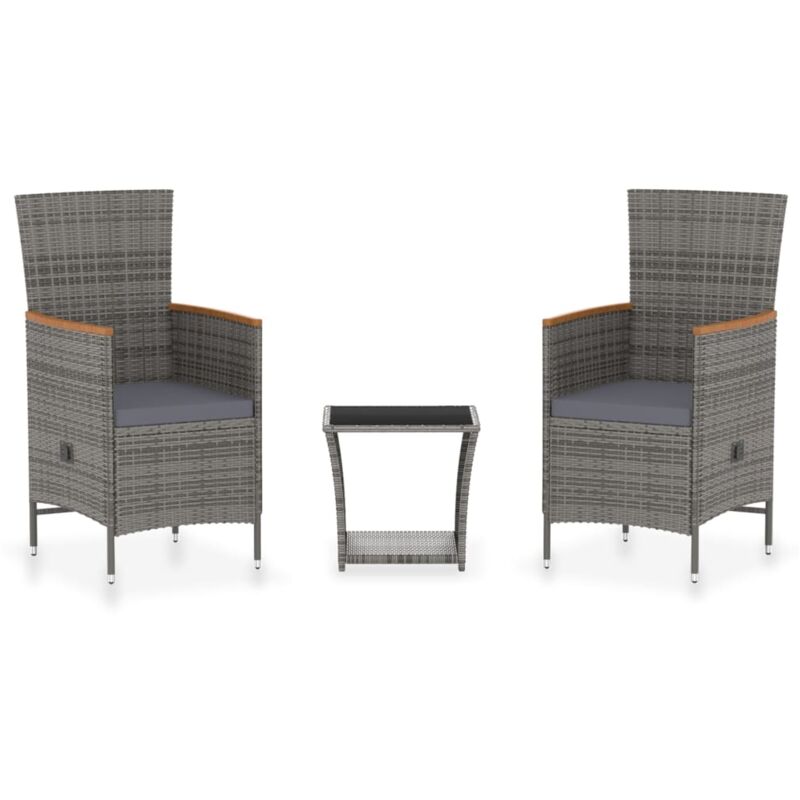

vidaXL Set de muebles de jardín 3 pzas y cojines ratán sintético gris - Gris