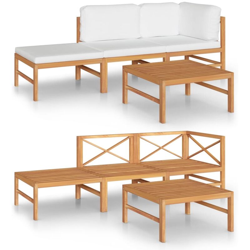 

vidaXL Set de muebles de jardín 4 pzas madera de teca y cojines crema - Crema