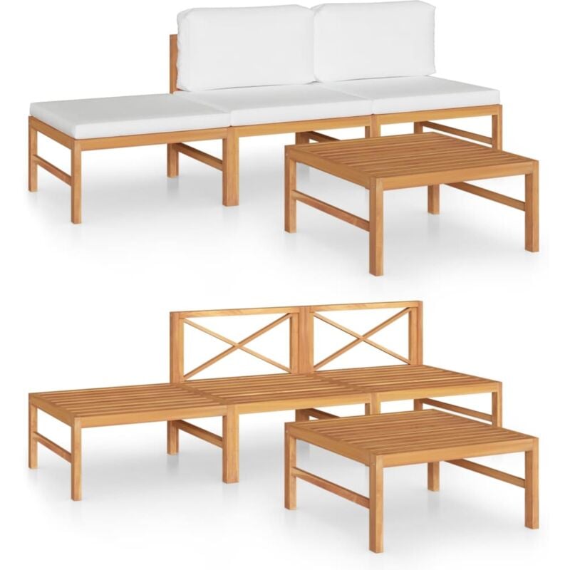 

vidaXL Set de muebles de jardín 4 pzas madera de teca y cojines crema - Crema