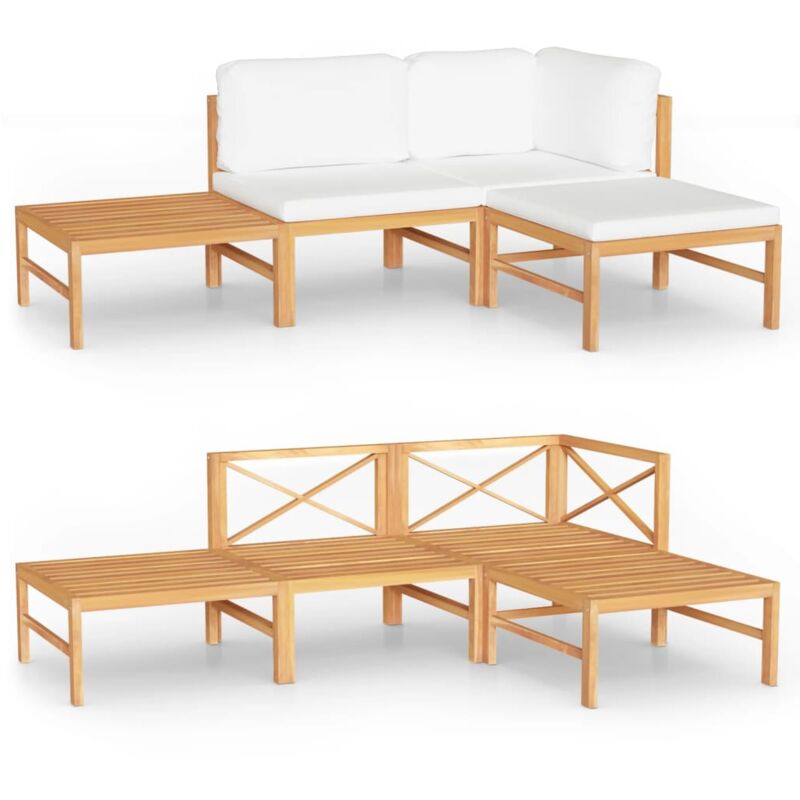 

vidaXL Set de muebles de jardín 4 pzas madera de teca y cojines crema - Crema