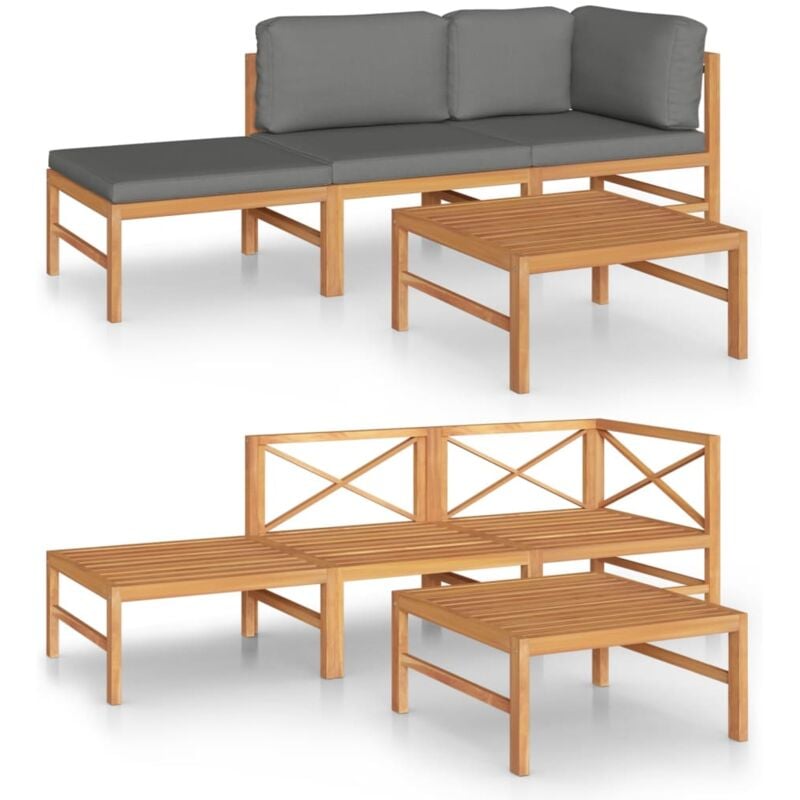 

vidaXL Set de muebles de jardín 4 pzas madera de teca y cojines gris - Gris