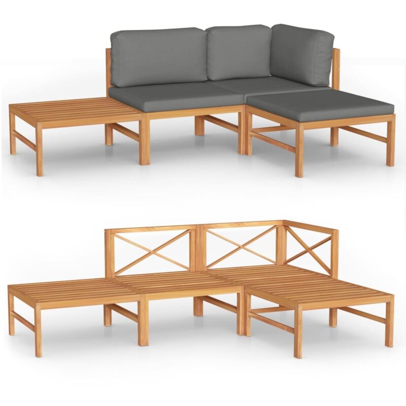 

vidaXL Set de muebles de jardín 4 pzas madera de teca y cojines gris - Gris