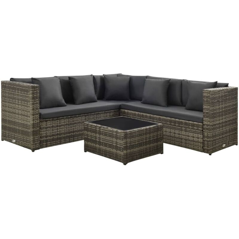 

Set de muebles de jardín 4 pzas y cojines ratán sintético gris - Gris - Vidaxl
