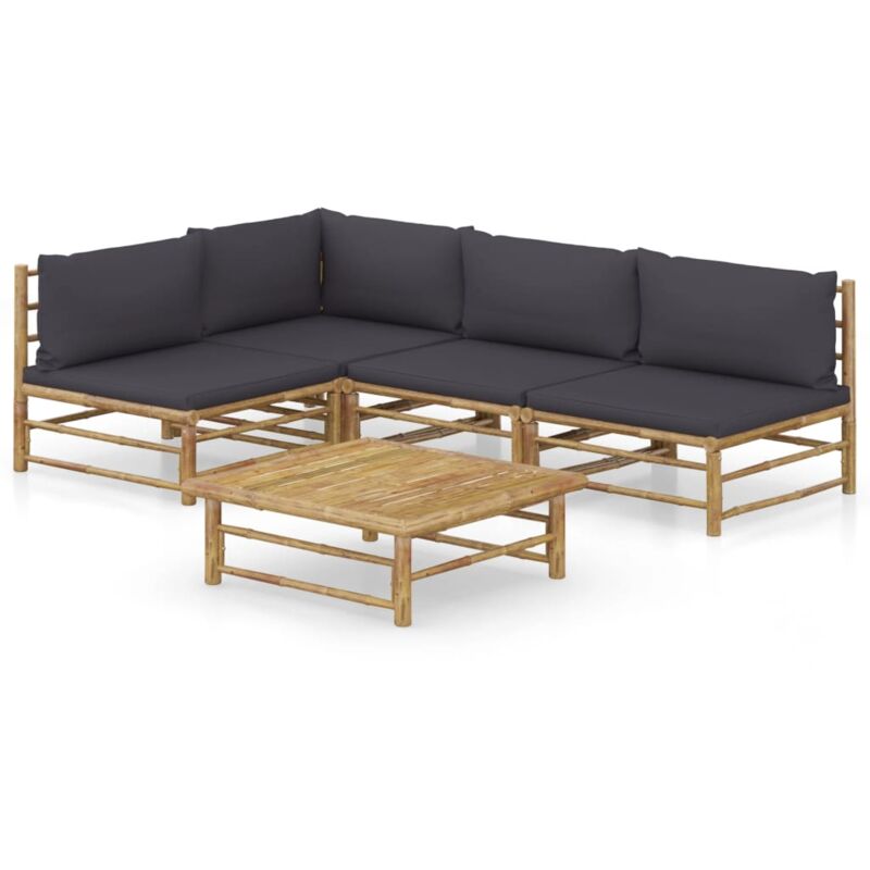 

vidaXL Set de muebles de jardín 5 piezas bambú y cojines gris oscuro - Marrón