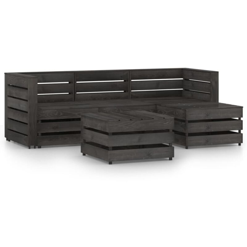 

vidaXL Set de muebles de jardín 5 pzas madera de pino impregnada gris - Marrón