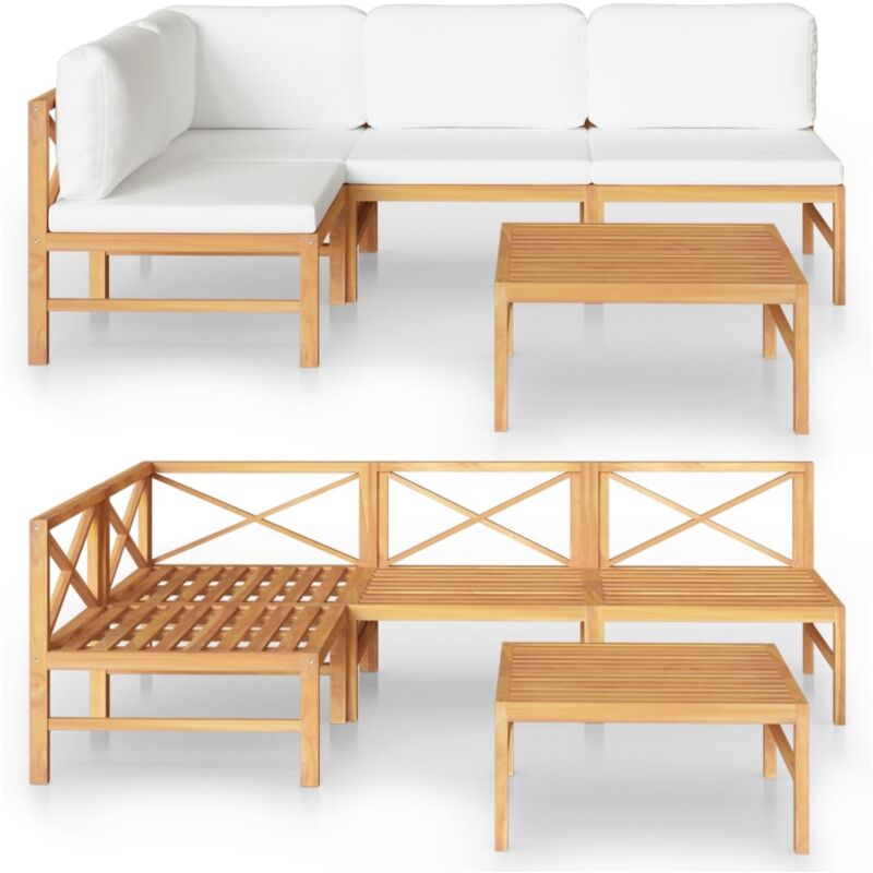 

Set de muebles de jardín 5 pzas madera de teca y cojines crema - Crema - Vidaxl