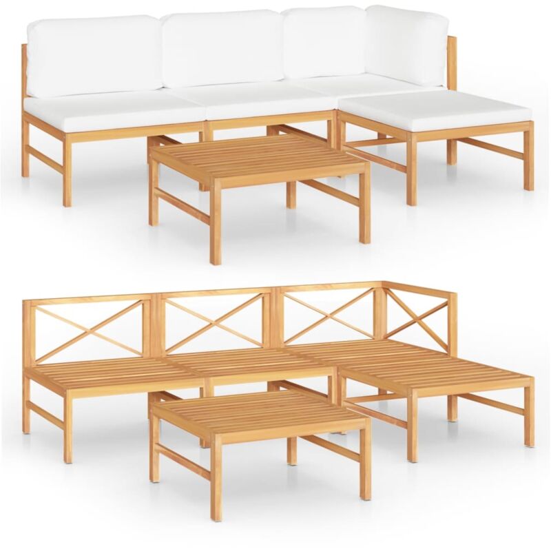 

vidaXL Set de muebles de jardín 5 pzas madera de teca y cojines crema - Crema