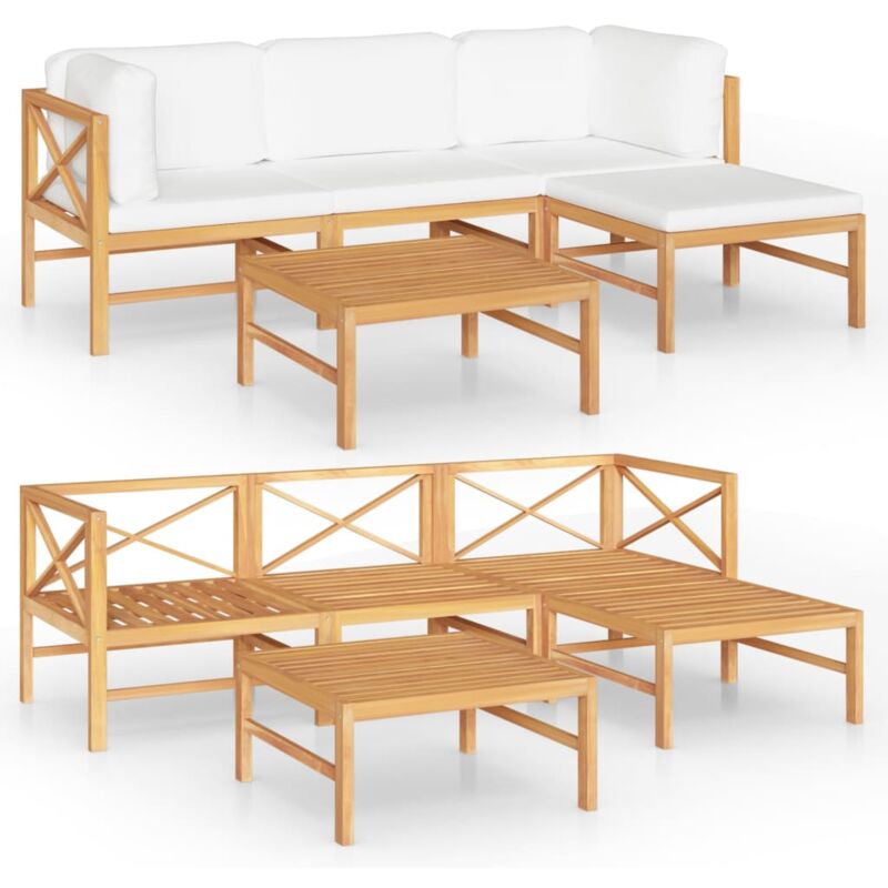 

vidaXL Set de muebles de jardín 5 pzas madera de teca y cojines crema - Crema