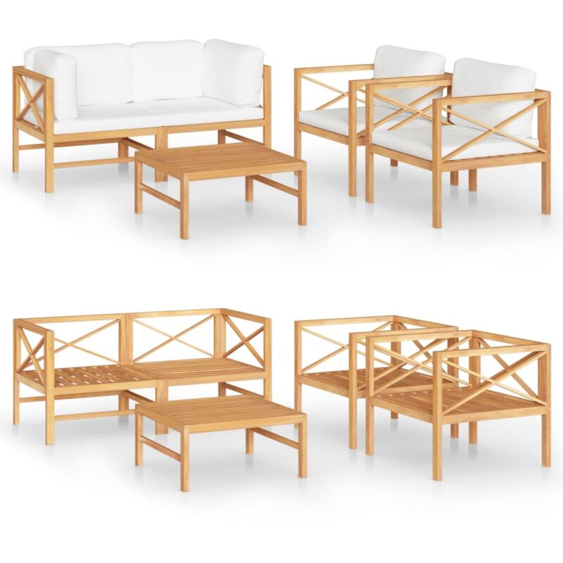 

Vidaxl - Set de muebles de jardín 5 pzas madera de teca y cojines crema - Crema
