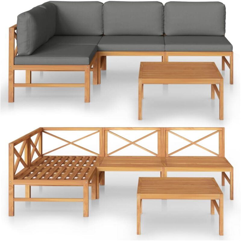 

Set de muebles de jardín 5 pzas madera de teca y cojines gris - Gris - Vidaxl