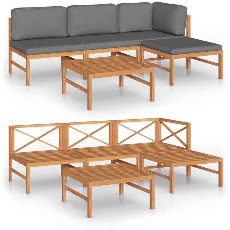 

vidaXL Set de muebles de jardín 5 pzas madera de teca y cojines gris - Gris