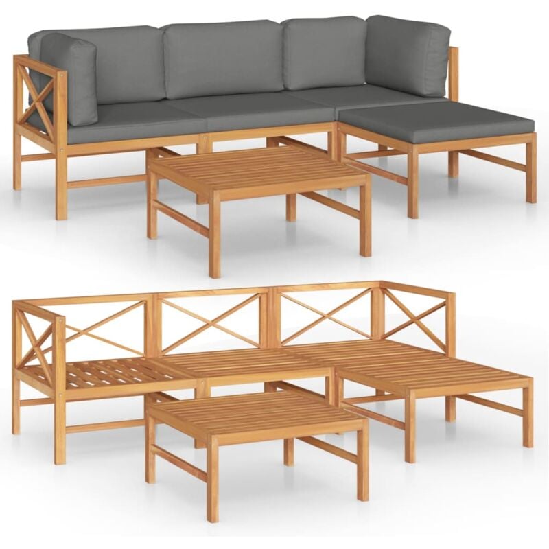

vidaXL Set de muebles de jardín 5 pzas madera de teca y cojines gris - Gris