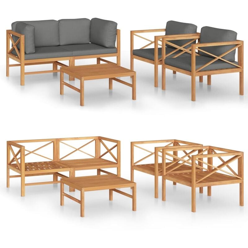 

Vidaxl - Set de muebles de jardín 5 pzas madera de teca y cojines gris - Gris