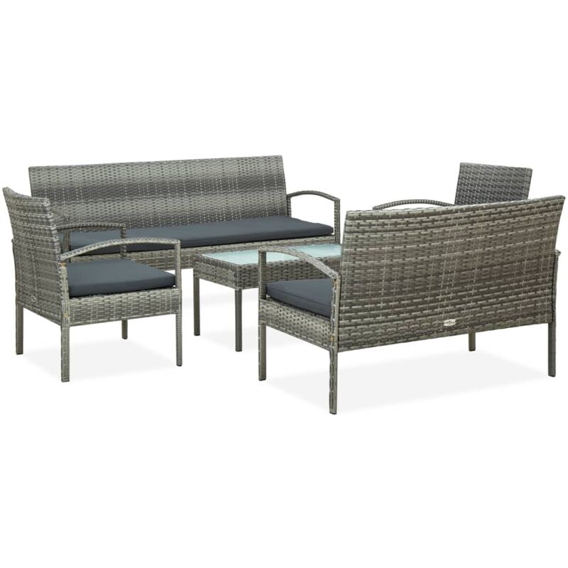 

vidaXL Set de muebles de jardín 5 pzas y cojines ratán sintético gris - Gris