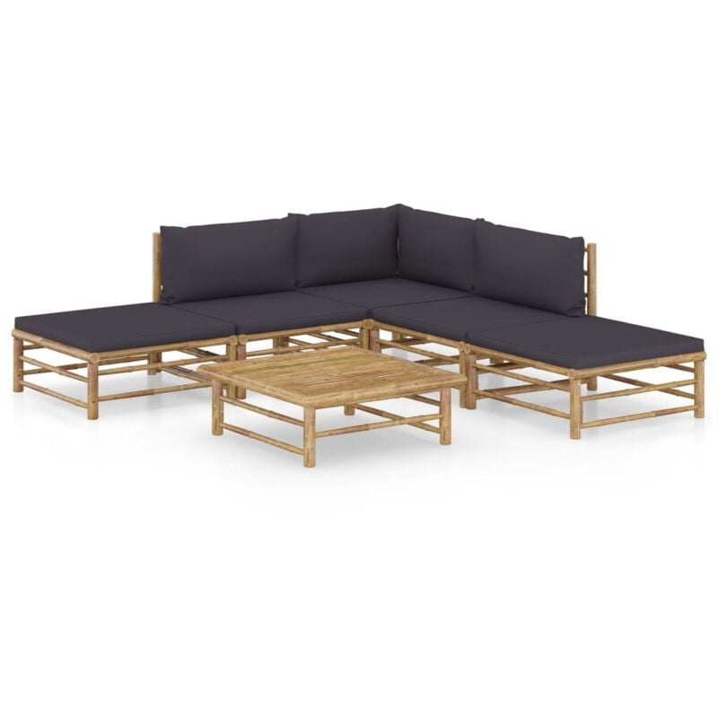

vidaXL Set de muebles de jardín 6 piezas bambú y cojines gris oscuro - Marrón
