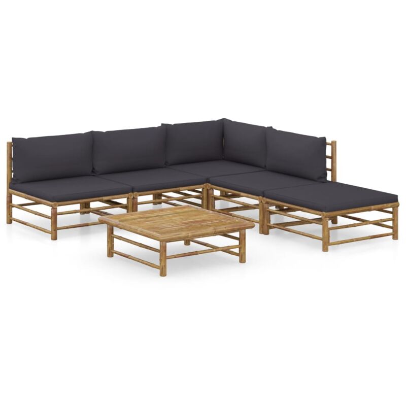 

vidaXL Set de muebles de jardín 6 piezas bambú y cojines gris oscuro - Marrón