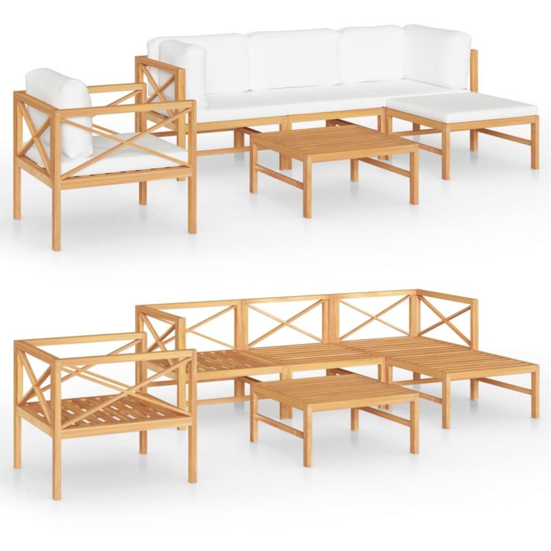 

Vidaxl - Set de muebles de jardín 6 pzas madera de teca y cojines crema - Crema
