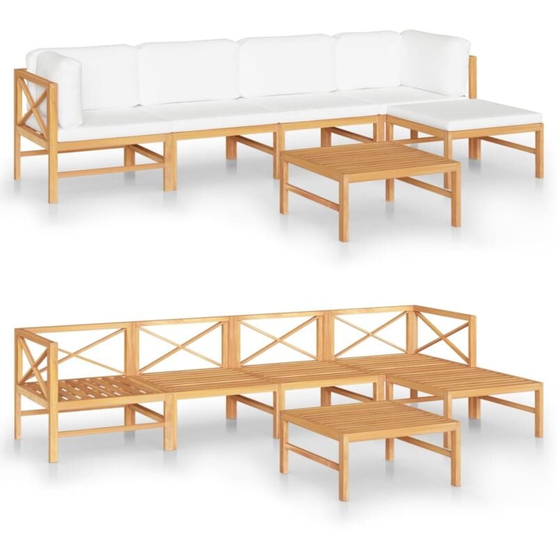 

Set de muebles de jardín 6 pzas madera de teca y cojines crema - Crema - Vidaxl