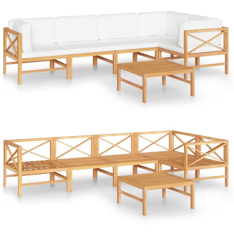 

Set de muebles de jardín 6 pzas madera de teca y cojines crema - Crema - Vidaxl