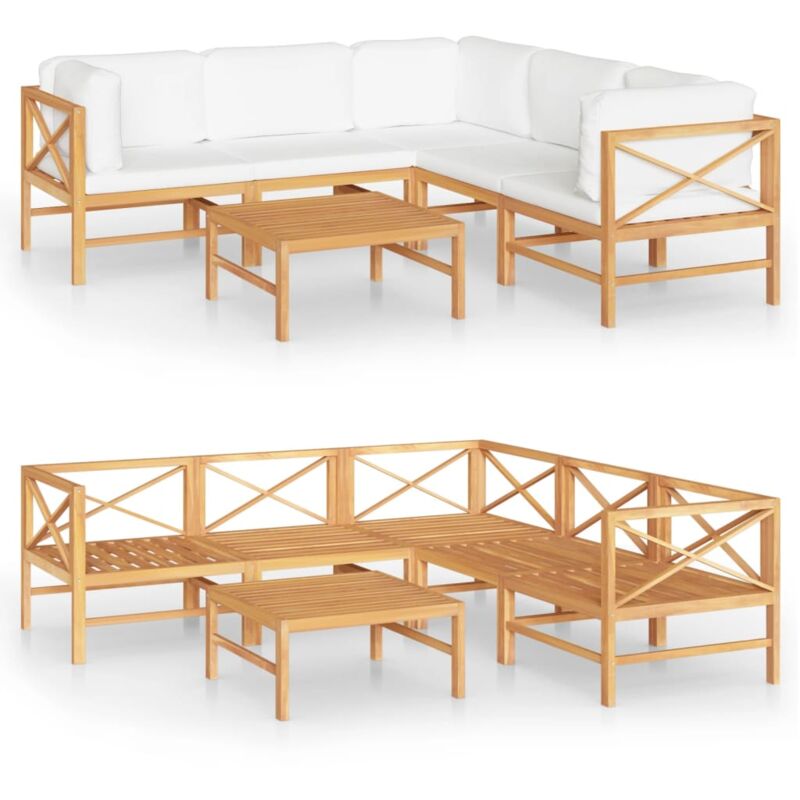 

vidaXL Set de muebles de jardín 6 pzas madera de teca y cojines crema - Crema