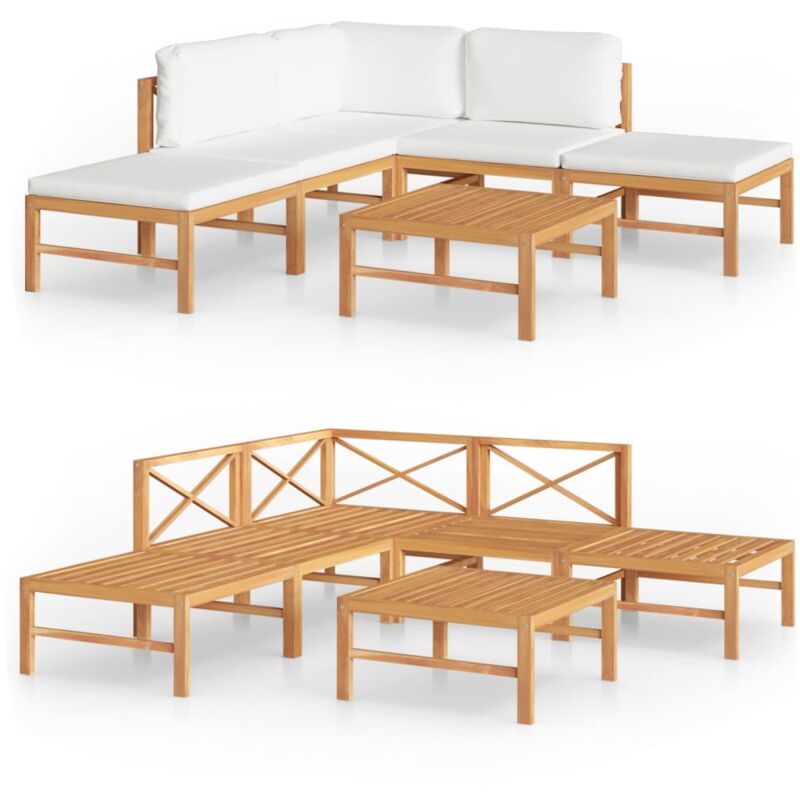 

Set de muebles de jardín 6 pzas madera de teca y cojines crema - Crema - Vidaxl