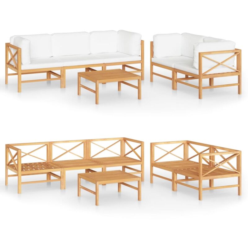 

Set de muebles de jardín 6 pzas madera de teca y cojines crema - Crema - Vidaxl
