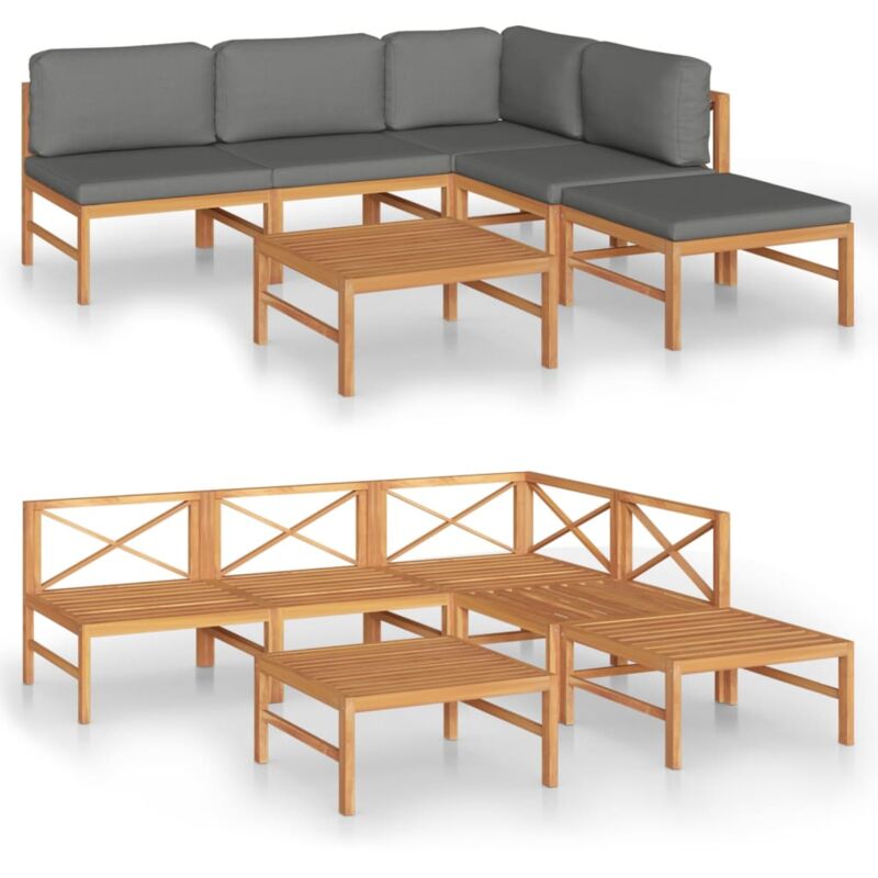 

vidaXL Set de muebles de jardín 6 pzas madera de teca y cojines gris - Gris