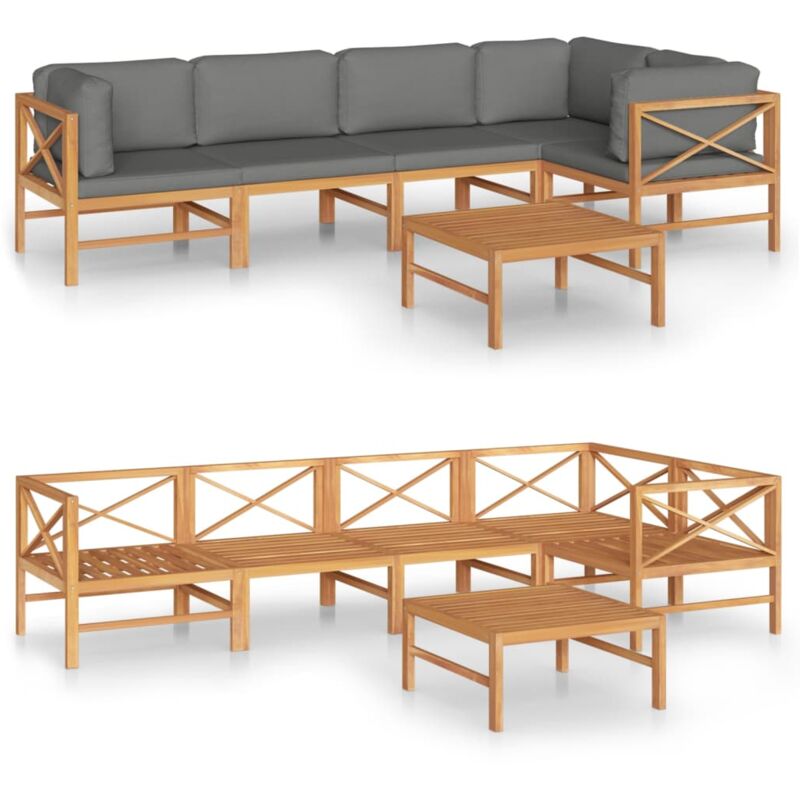 

Set de muebles de jardín 6 pzas madera de teca y cojines gris - Gris - Vidaxl