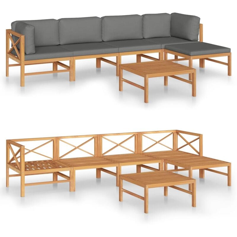 

Set de muebles de jardín 6 pzas madera de teca y cojines gris - Gris - Vidaxl