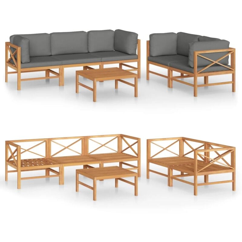

Set de muebles de jardín 6 pzas madera de teca y cojines gris - Gris - Vidaxl