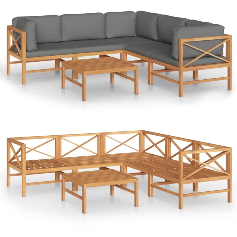 

Set de muebles de jardín 6 pzas madera de teca y cojines gris - Gris - Vidaxl